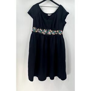 Eshakti Plus Size Midi Black Sweetheart Neckline Floral Embroidered Dress 2X 22
